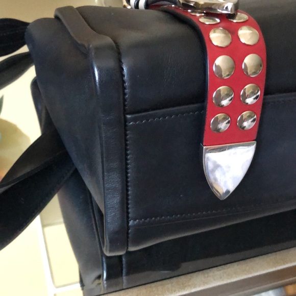 PRADA Leather Black/ White GRACE LUX 1BA175 Tote - Picture 7 of 14